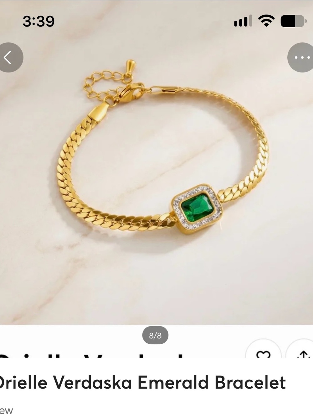 Gold Bracelet with Emerald Green Centerstone